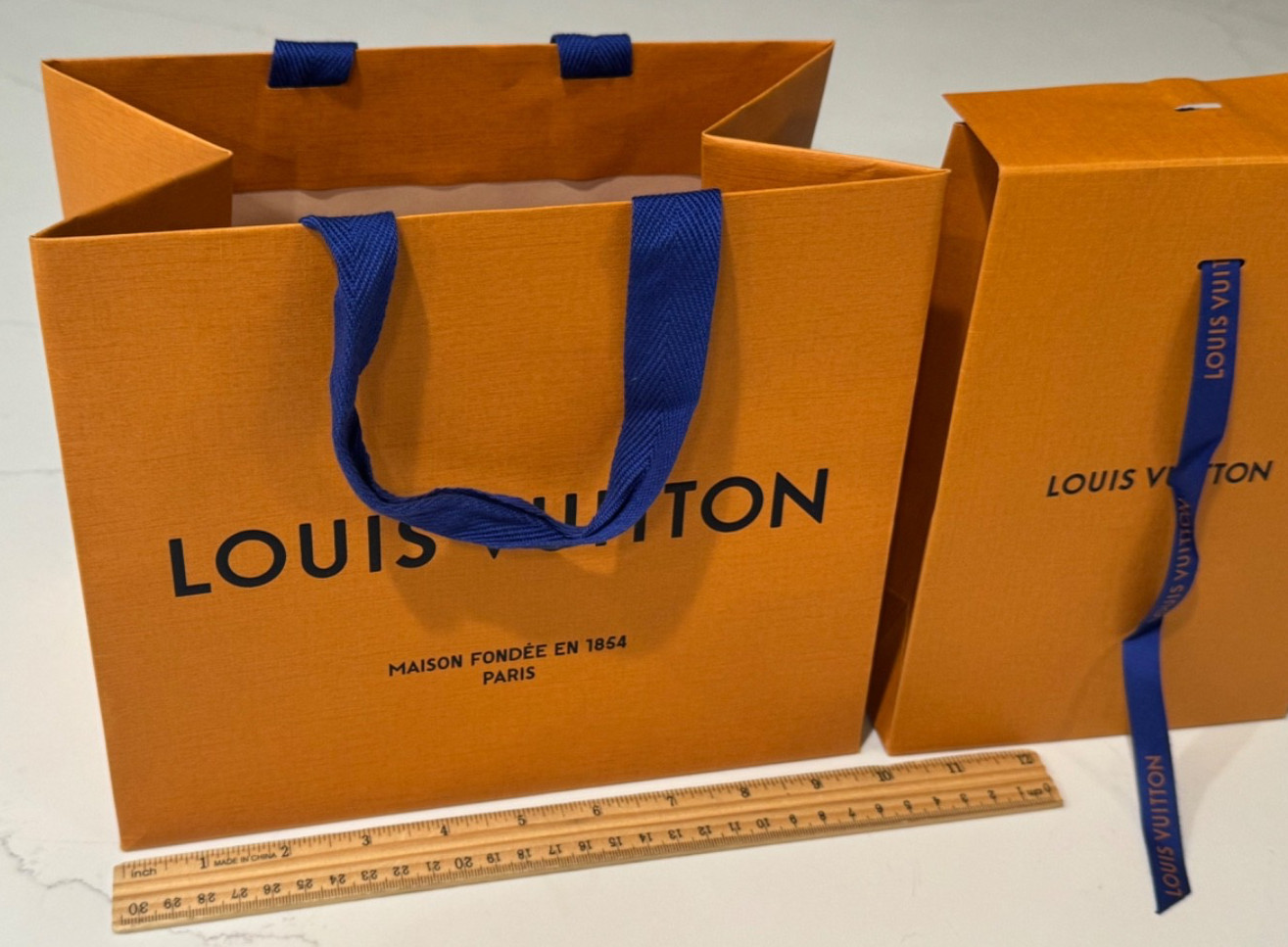 EMPTY LOUIS VUITTON PAPER GIFT BAGS 9.75"X8"X6" & 8.5"X6"X4" LOT OF 2