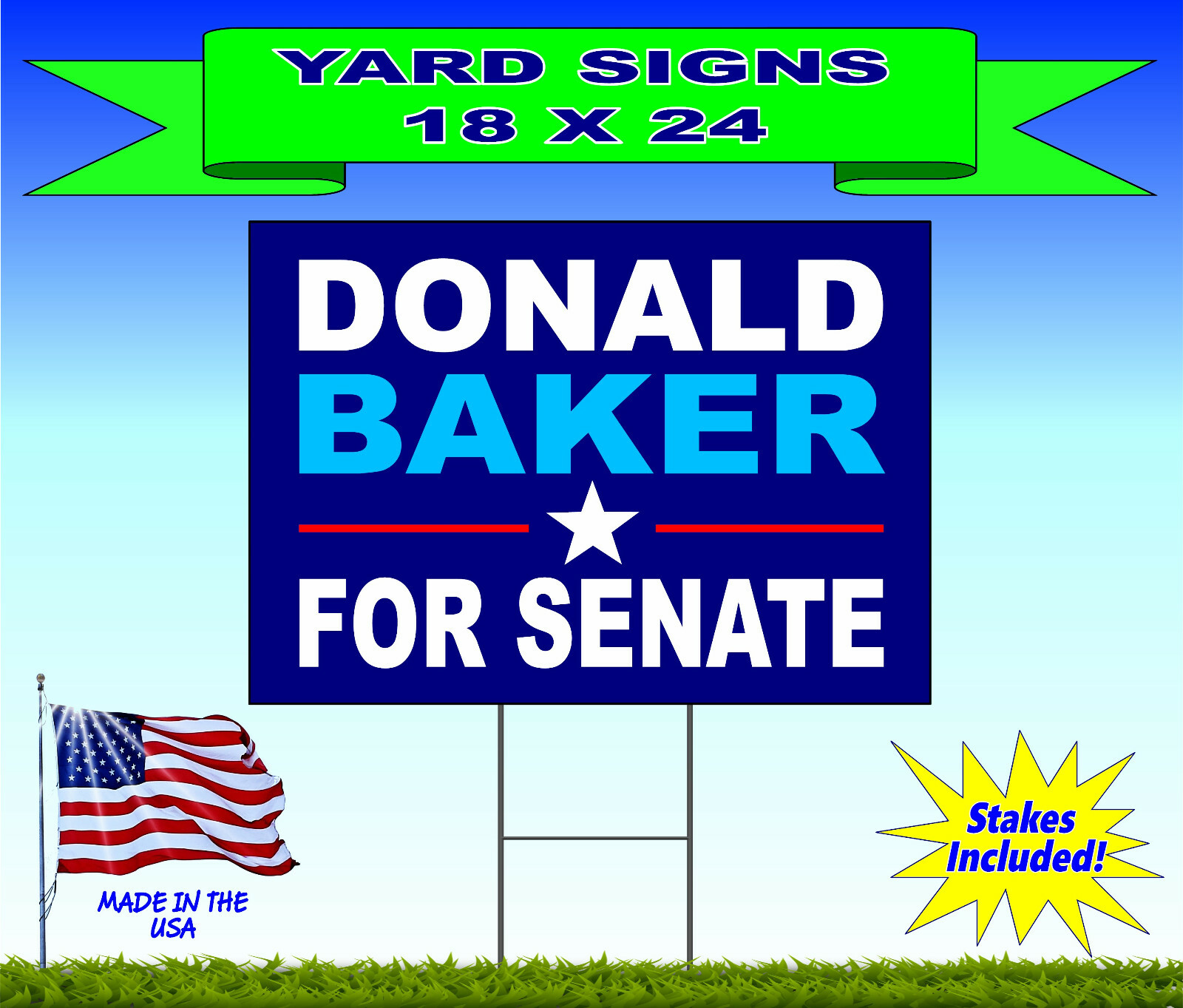 10 - 18x24 Yard Signs - Custom Design - Full Color - 2 Sided - Stakes Included!