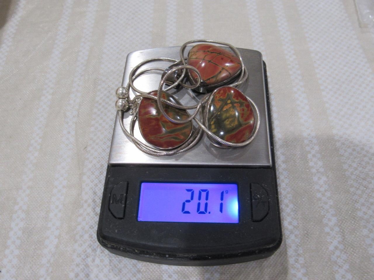 Charles Albert Red Jasper Gemstone Sterling 925 Earrings & Necklace - 20 Grams