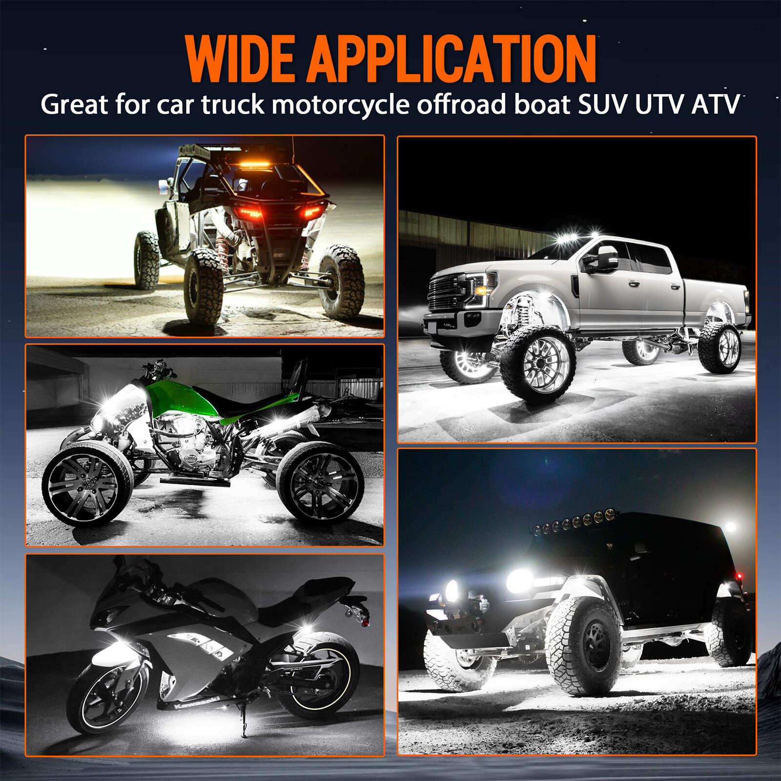 12 PCS Pure White LED Rock Lights, Waterproof Underglow Underbody Lighting Kit