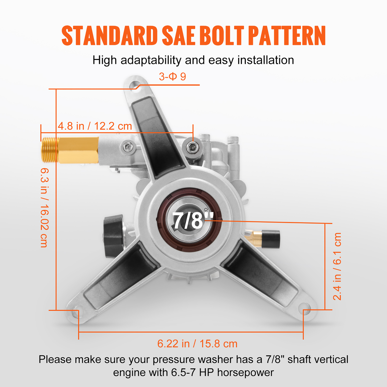 VEVOR Pressure Washer Pump Power Washer Pump 7/8" Shaft Vertical 3400 PSI 2.5GPM