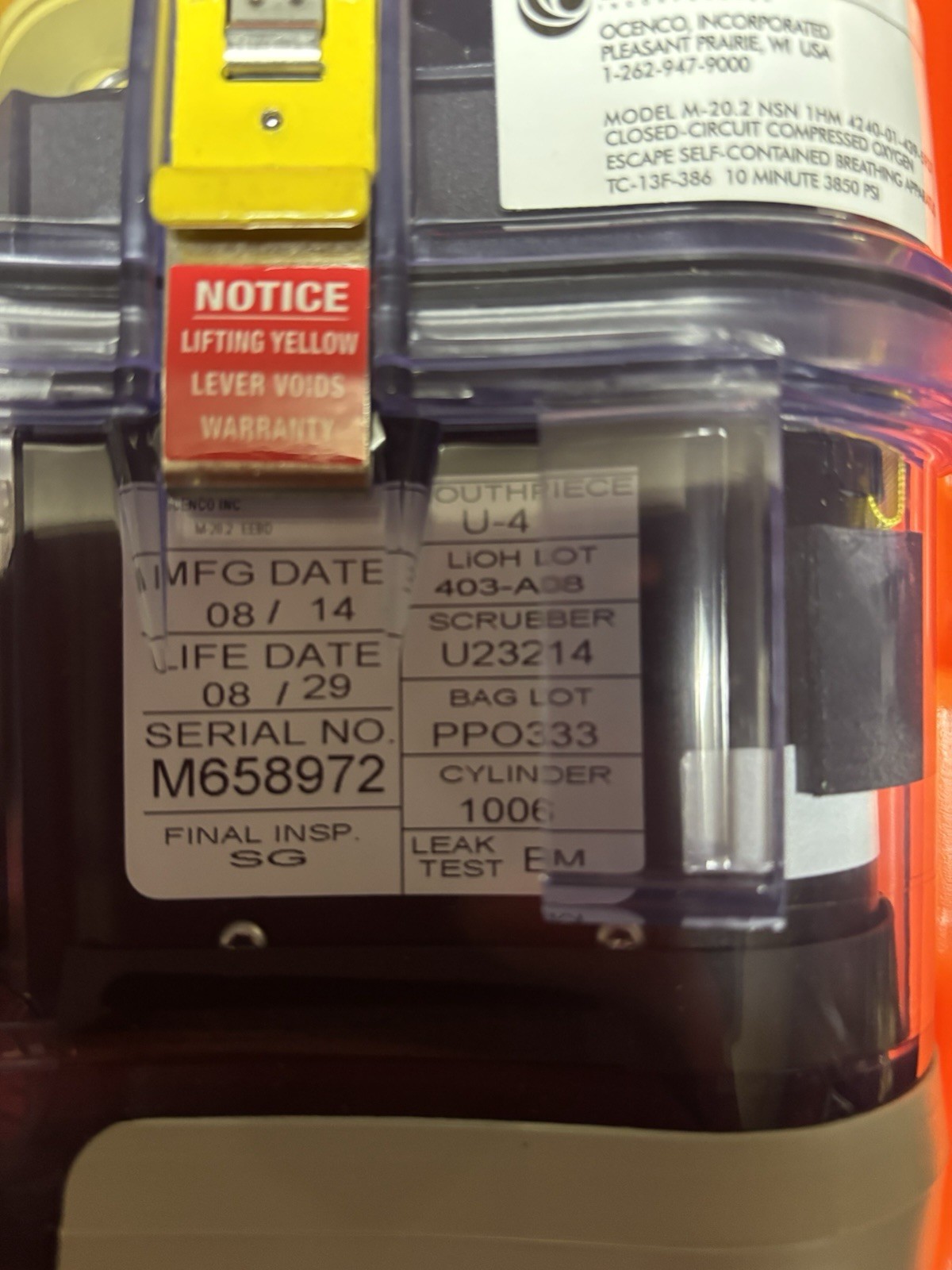 Ocenco EEBD Breathing Device M-20.2 (Life Date 2029)