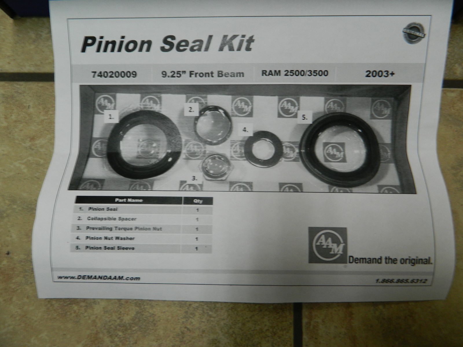 2003-2017 Dodge Ram 2500 3500 4X4 Front Axle Pinion Seal Kit 9.25 AAM OEM