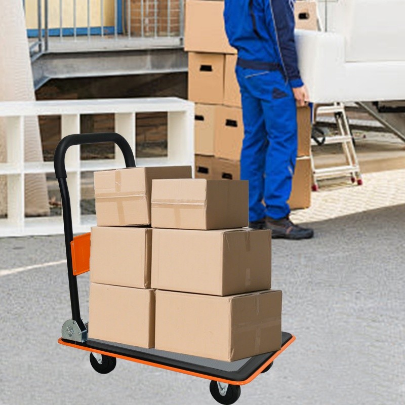 330lbs Flatbed Cart, Platform Hand Truck Heavy Duty Foldable Push Cart Dolly