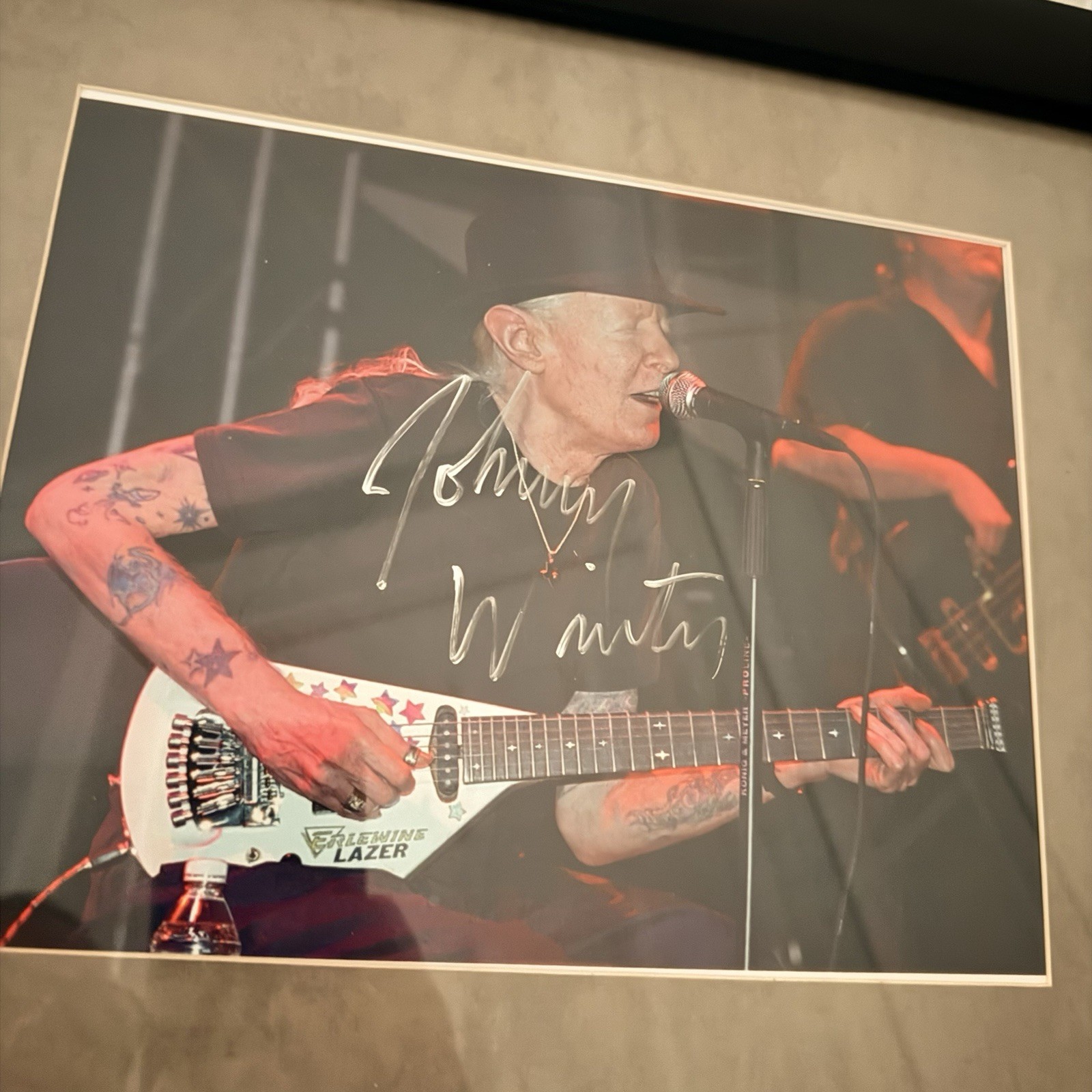 JOHNNY WINTER Signed Autograph 15x12" Framed Photo
