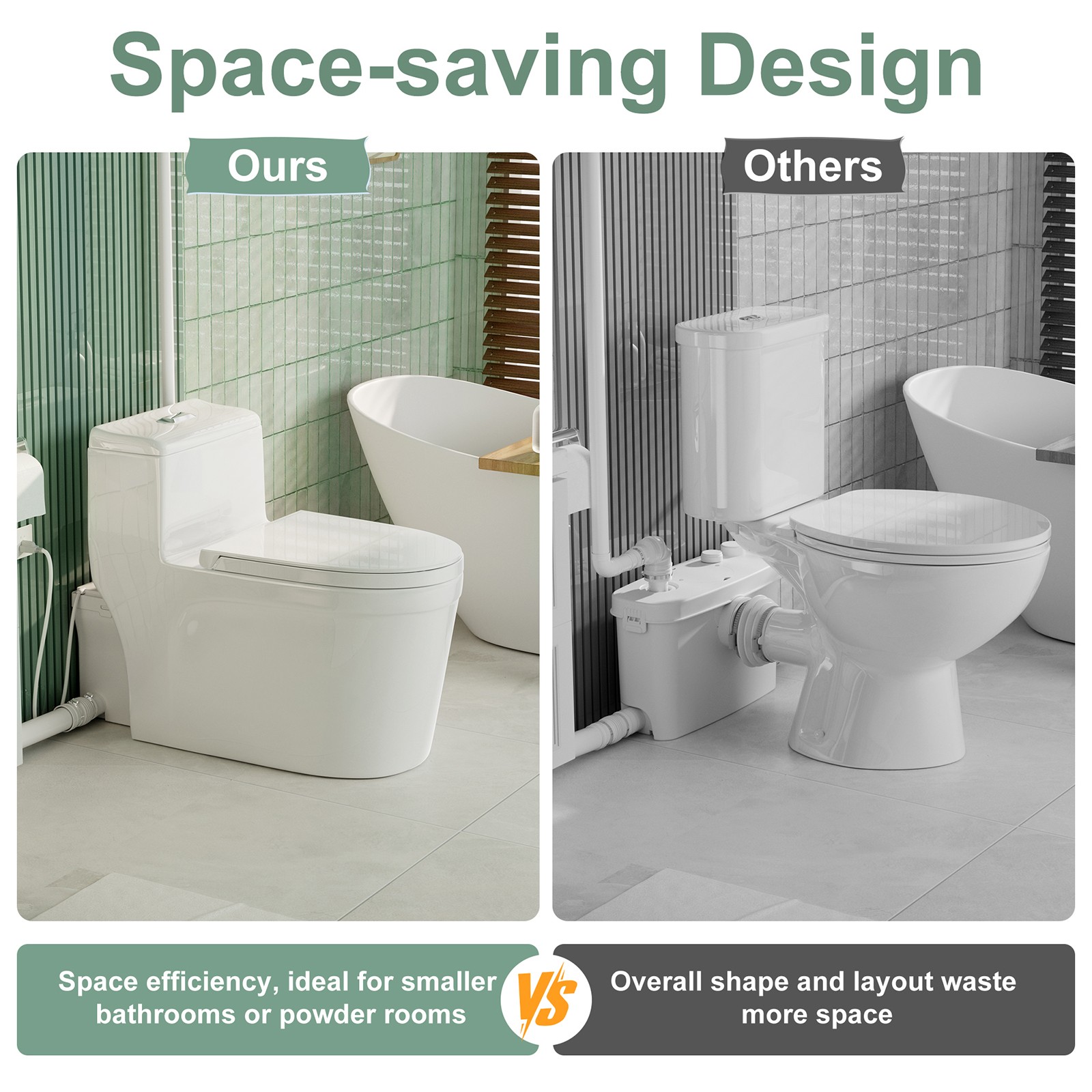 600W One Piece Macerating Toilet System Upflush Toilet w/ 3 Inlets for Basement