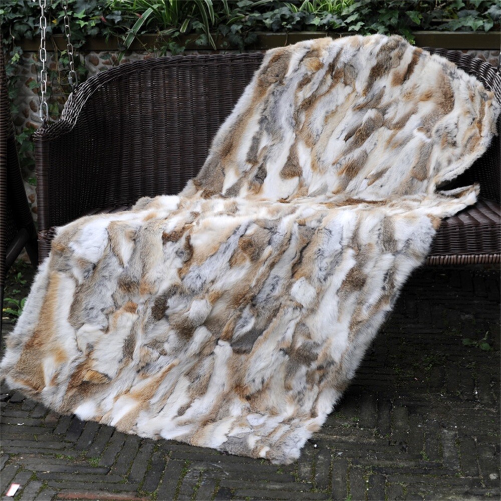 Luxury Real Fur Throw Rabbit Fur Blanket Soft Warm Bedspread Queen Size 80x60in