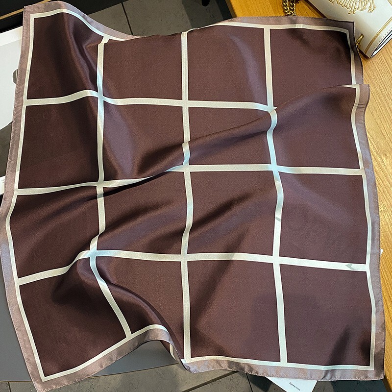 100% Mulberry Silk 27" Square Scarf Women Neckerchief Wrap Fashion Design Check