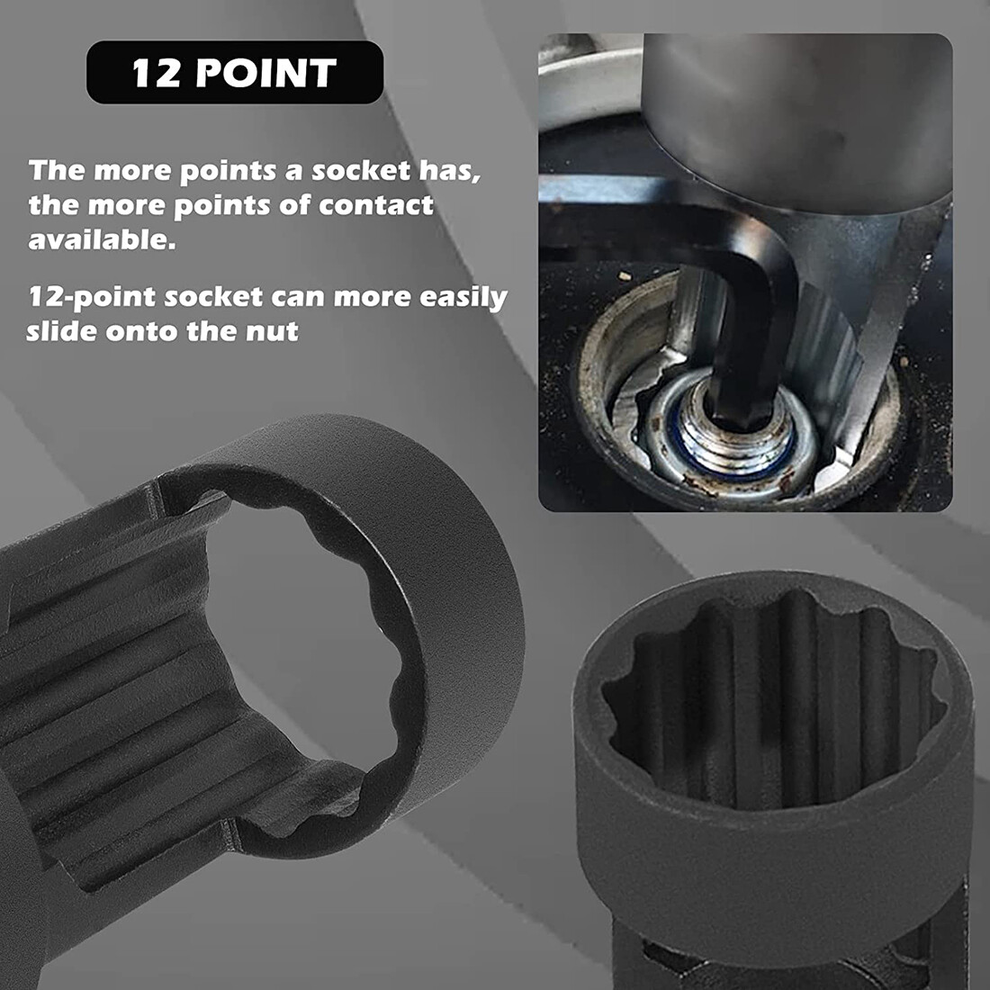 5pc Suspension Strut Nut Socket Set 18mm 19mm 21mm 22mm 24mm 12 Point 1/2" Drive