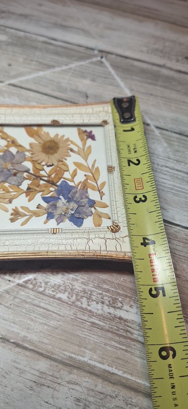 VTG Framed Pressed Dried Flowers Wall Art Decor Victorian Crackle Frame 4.5X5.75