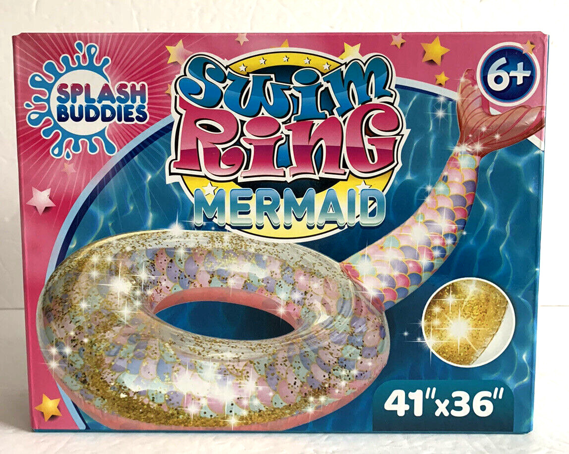 Splash Buddies NEW in Box Swim Ring Mermaid Gold Glitter 41" x 36"