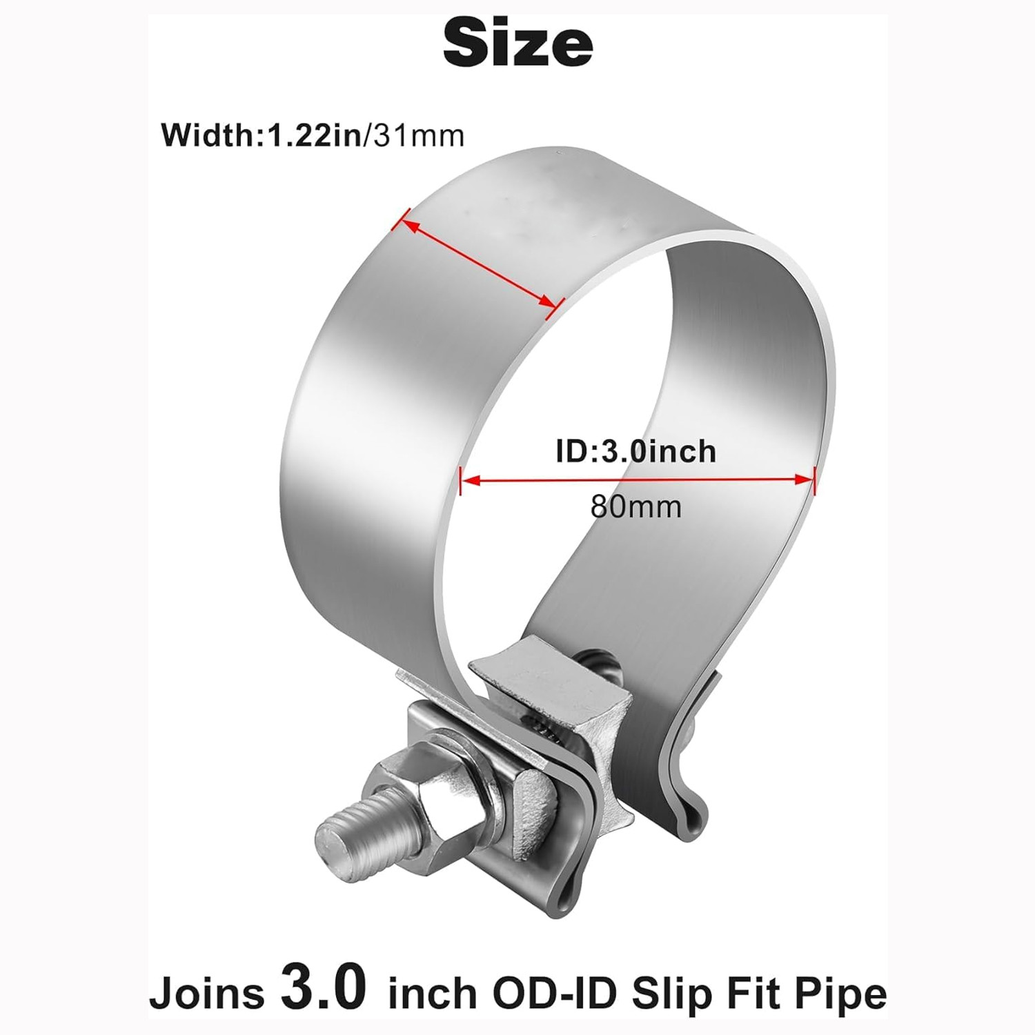 2X Stainless Steel 3" Exhaust Clamp Narrow Band Muffler Clamp for Pipe Muffler.