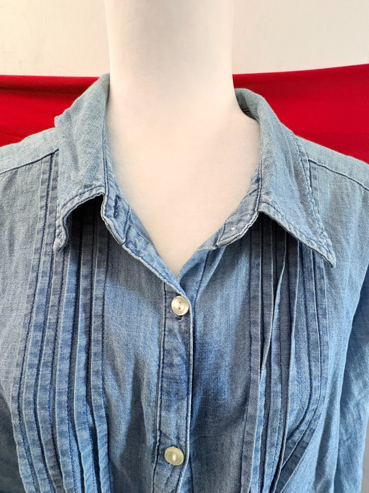 Old Navy Jean Tunic Shirt Womens Size 3X Light Blue Long Sleeve Pleats Button Up