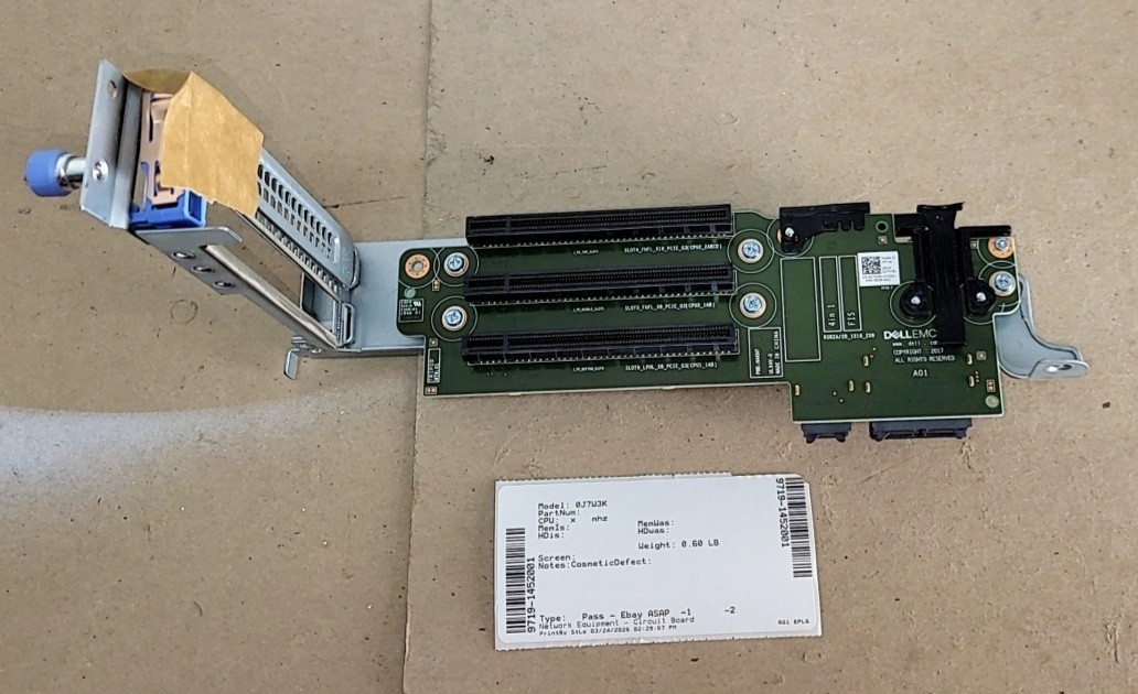 DELL EMC 0J7W3K PCI Riser 2 PCIe Expansion Card Assembly