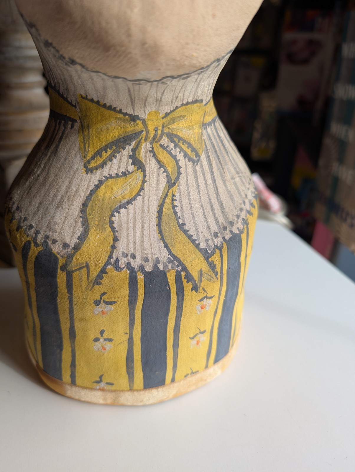 Vintage Millinery Head Hand Painted Plaster Paper Mache Fabric ANIQUE 13"