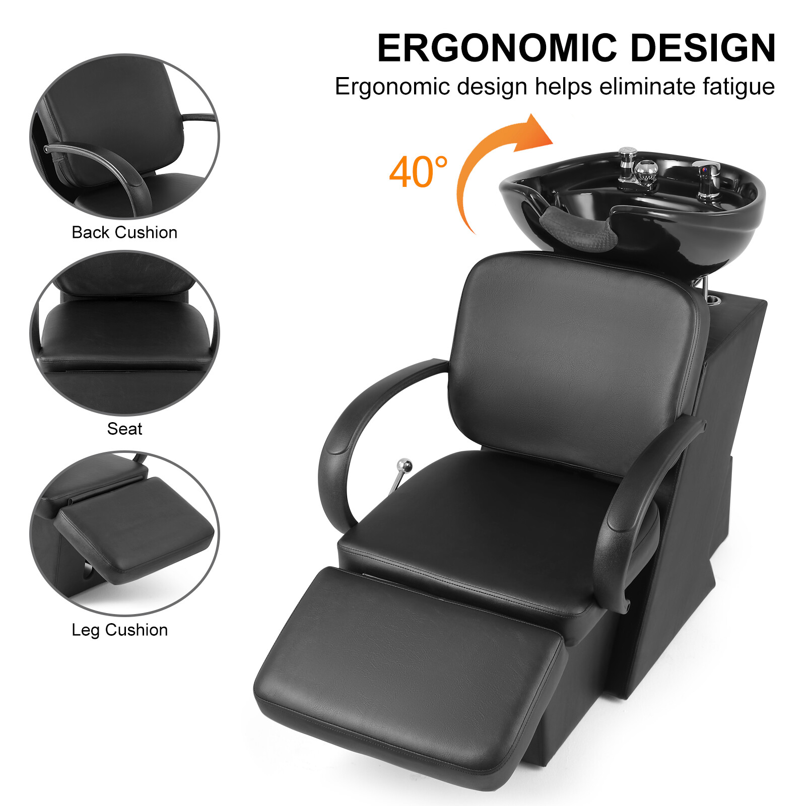 Barber Backwash Shampoo Chair Ceramic Bowl Sink Salon Beauty Spa Stylist Station