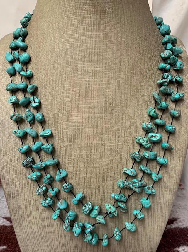 Ethnic multi-strands turquoise nuggets necklace(g170a-w2.5)