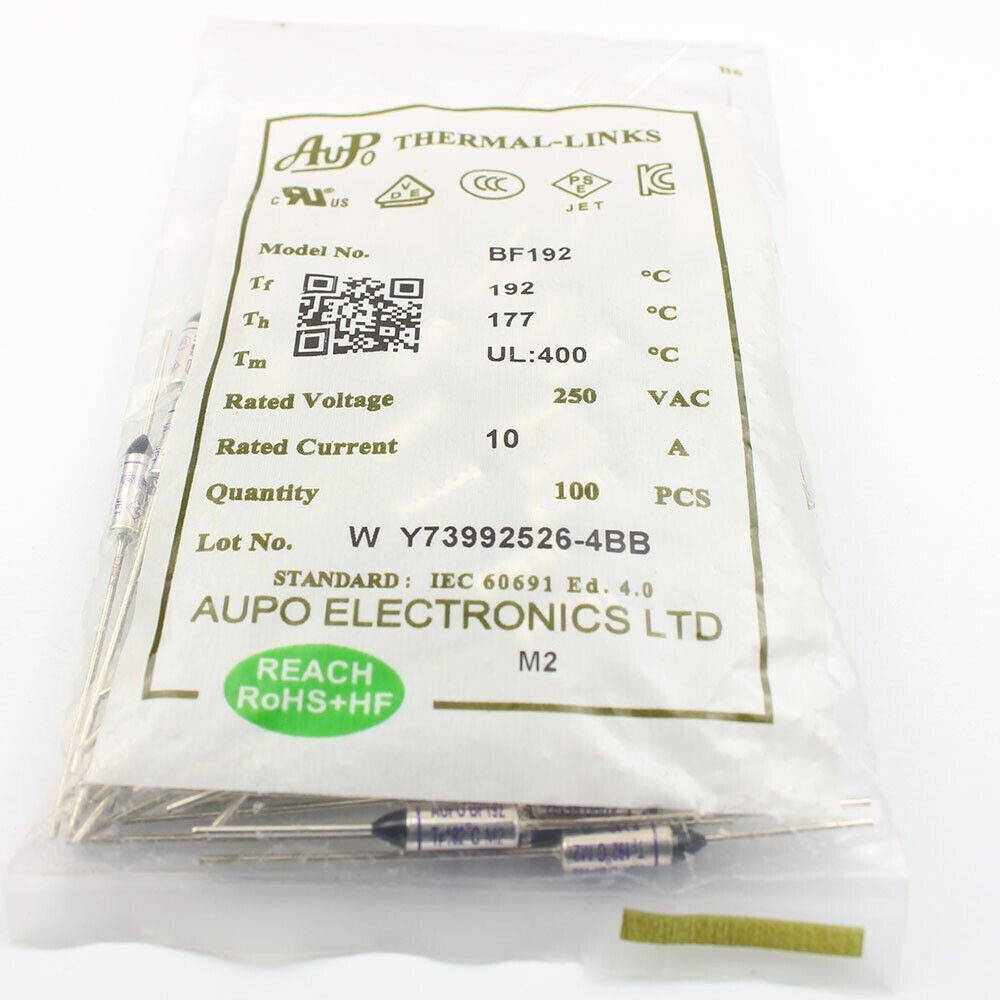 2Pcs AUPO Thermal Fuse Links BF192 Axial Lead TF Cutoff 192℃ 192C 250V 10A