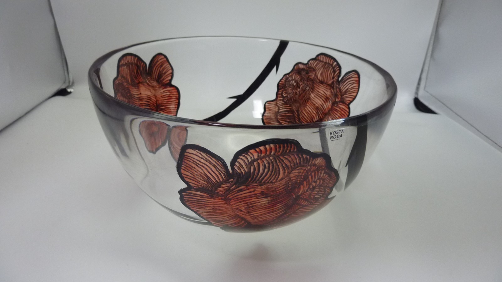 KOSTA BODA Bowl Red Rose Tattoo 9” Large Decorative 🌹 Signed # ’d Art Glass 3