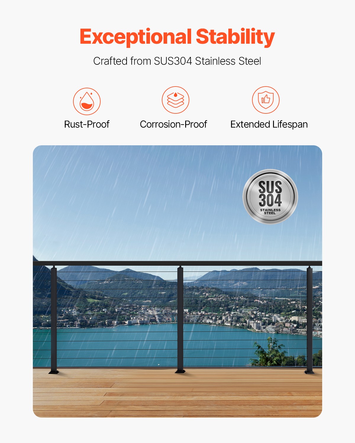 VEVOR 4 Pack Cable Railing Post 42x1x2in Horizontal-Hole 4JZLGZXHS106REP67001V0