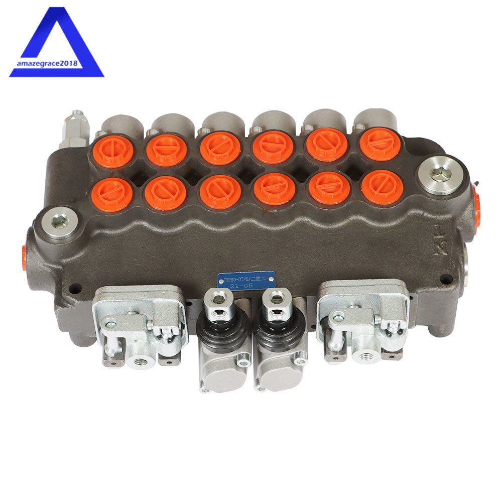 6 Spool 21 GPM Hydraulic Backhoe Directional Control Valve W/Joysticks SAE Ports