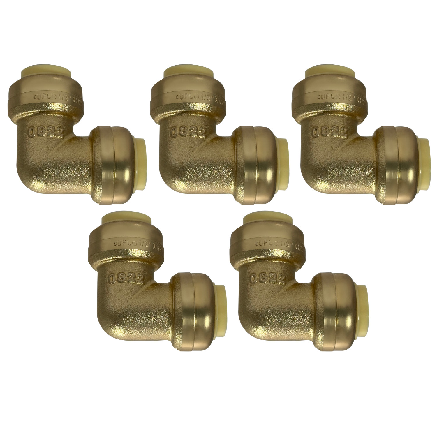 5 Pack XFITTING 1/2" X 1/2" Push Fit Elbow, Lead Free Brass, Push to Connect