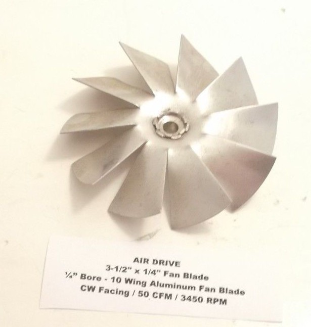 AIR DRIVE 3-1/2" x 1/4" Fan Blade - 10 Wing Aluminum Fan Blade - 1/4" Bore - CW