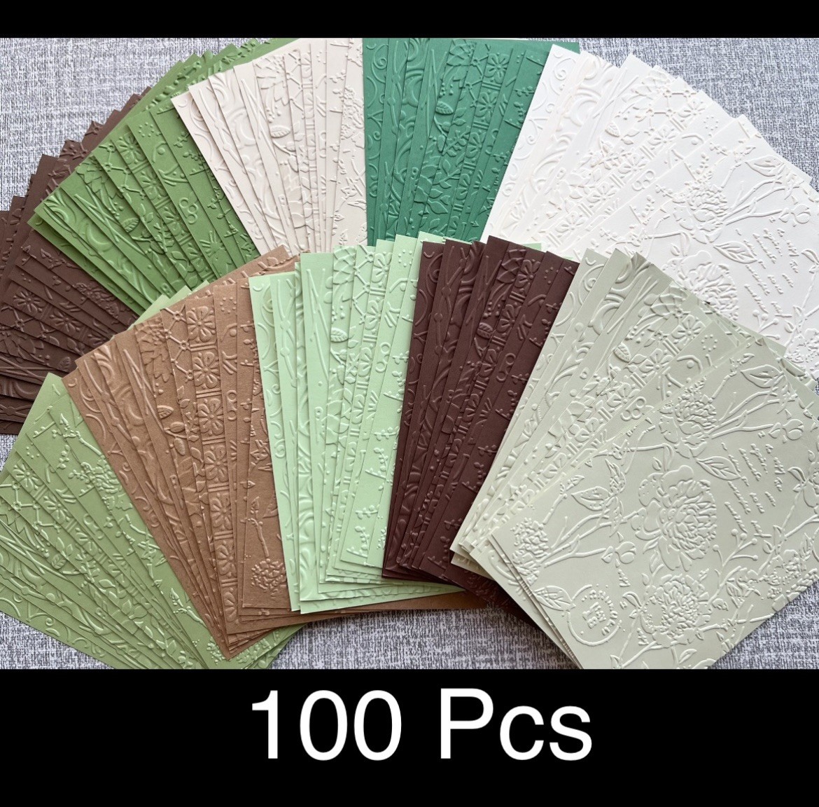 100 Pcs Embossed Cardstock, Green/brown Shades, Card Toppers, Journal Ephemera