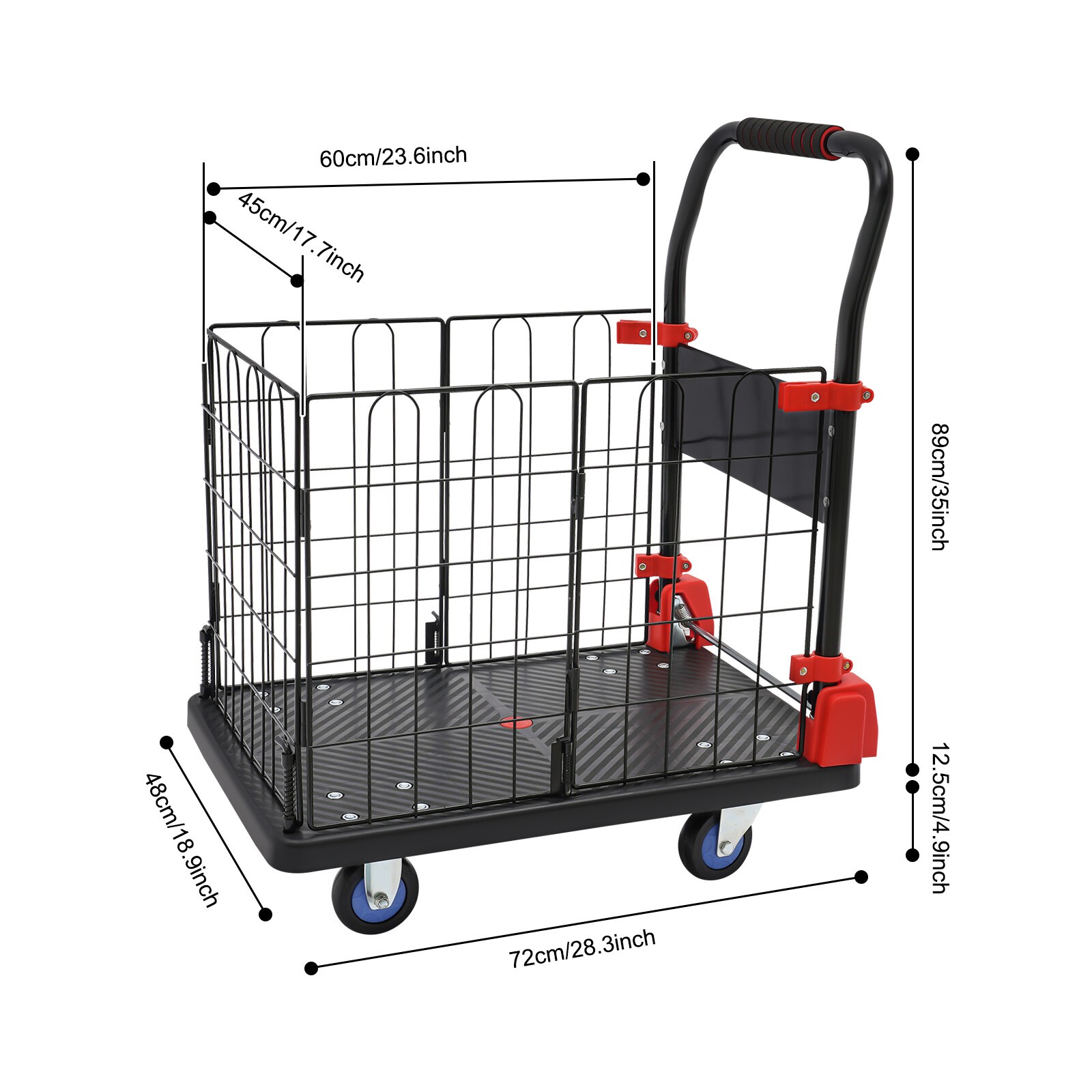 Platform Truck Cart With Cage 2 In 1 Heavy Duty Push Cart Dolly 330lbs Capacity