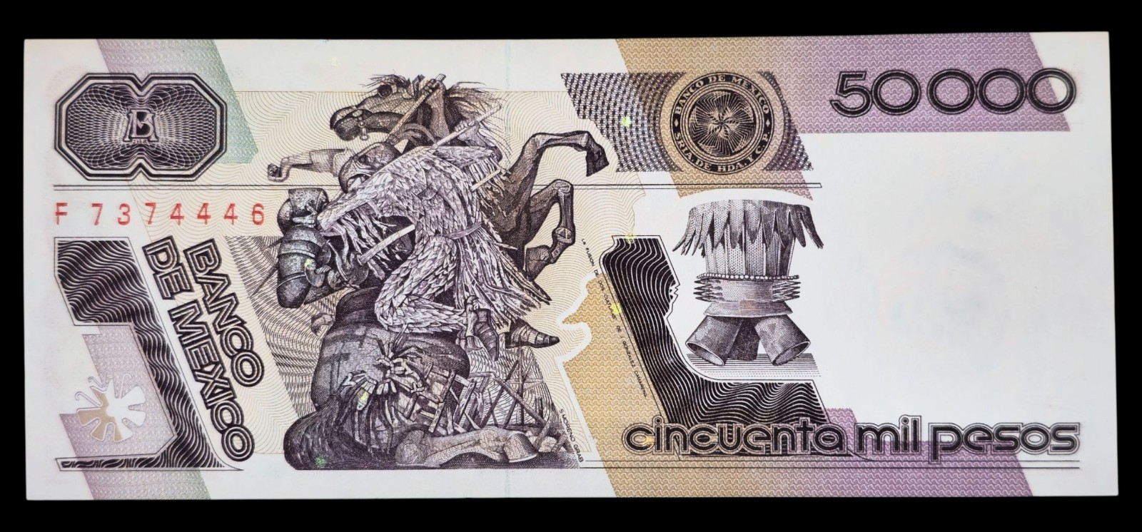 🇲🇽 1989 Mexico 50000 Pesos Banknote, Cuauhtémoc, Aztec Warrior, Serpent, Rare