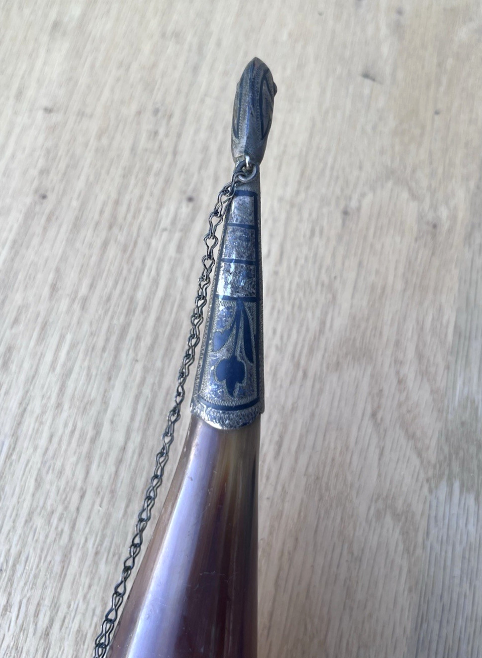 Vintage Russian Viking Caucasian Drinking Horn Sterling Silver Bird Head Chain