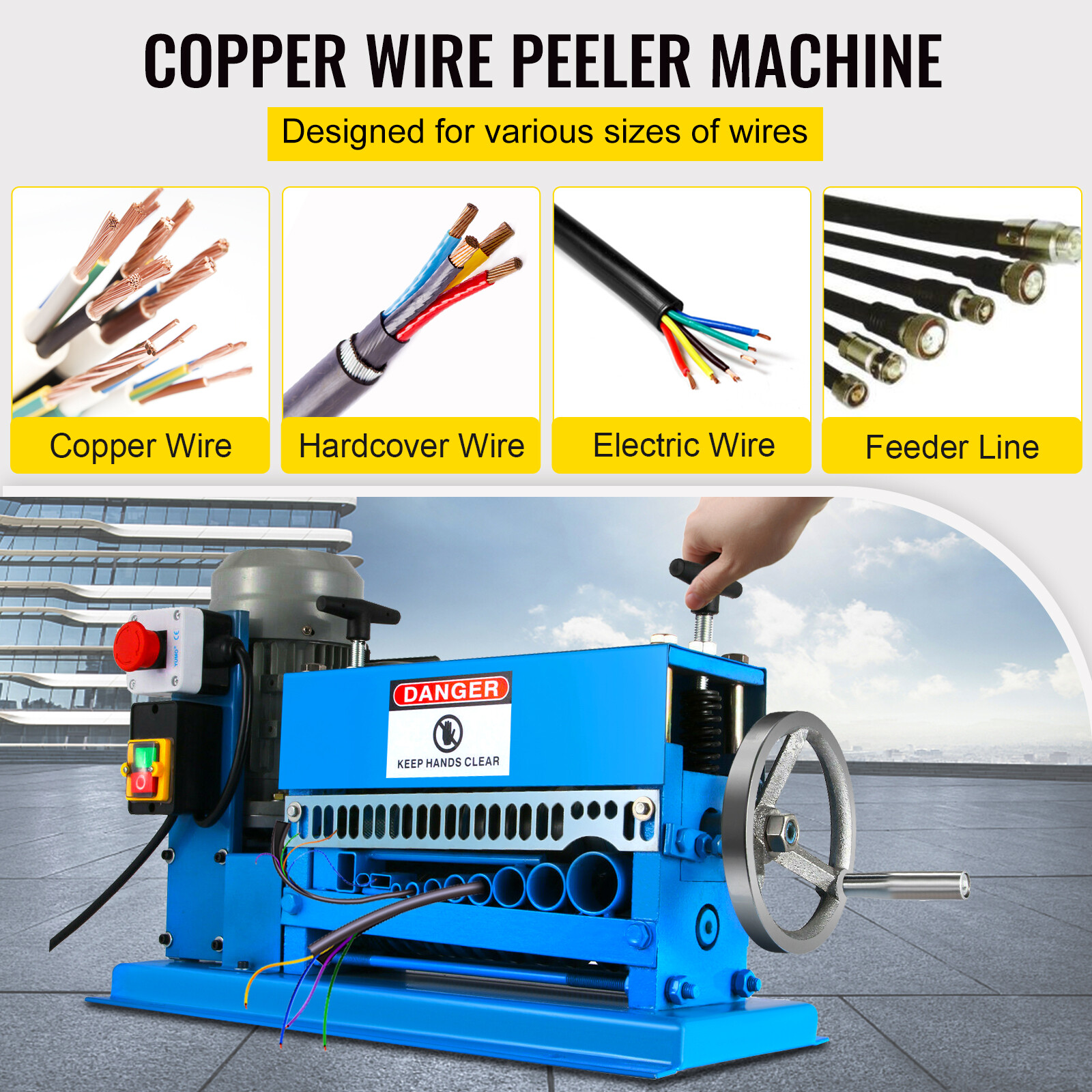 Electric Wire Stripping Machine 1.5-38mm Cable Stripper 0.06"-1.5" 1/2HP
