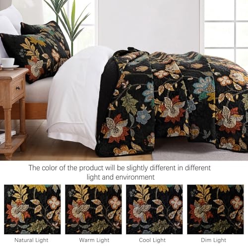 Floral Quilt Set Size Botanical Bedspread Bedding Sets Soft Queen Khaki