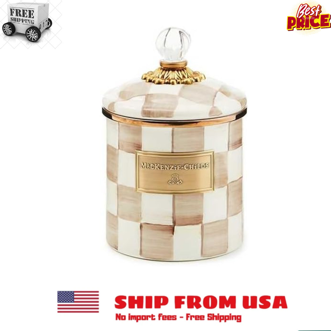 MacKenzie-Childs Mocha Check Canister- Small