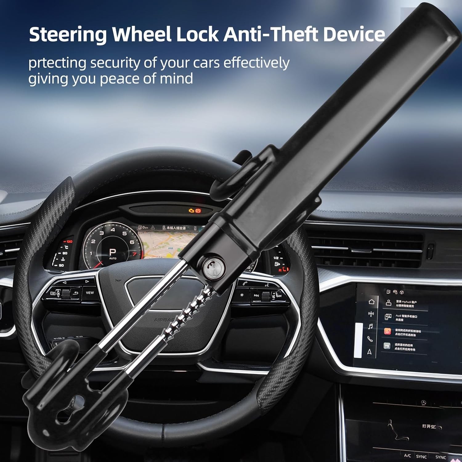 Heavy Duty Car Steering Wheel Lock Anti-Theft Security Device Universal + 2 Keys