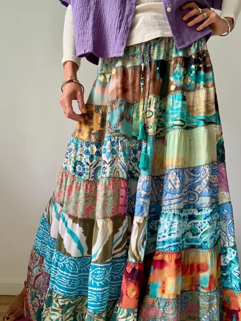 Wholesale Lot Frilled boho skirt for summer festivals tiered hippie maxi skirts