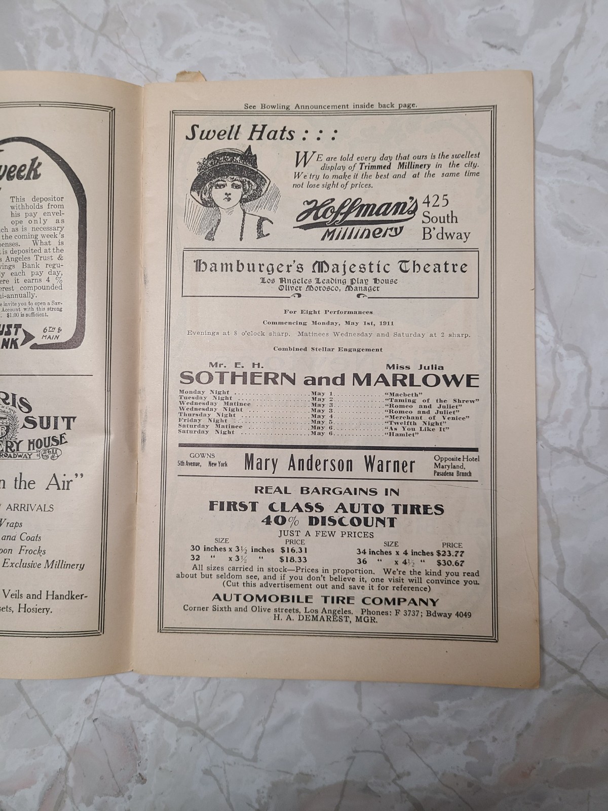 1911 Hamburger's Majestic Theatre Los Angeles Playbill Shakespeare Plays