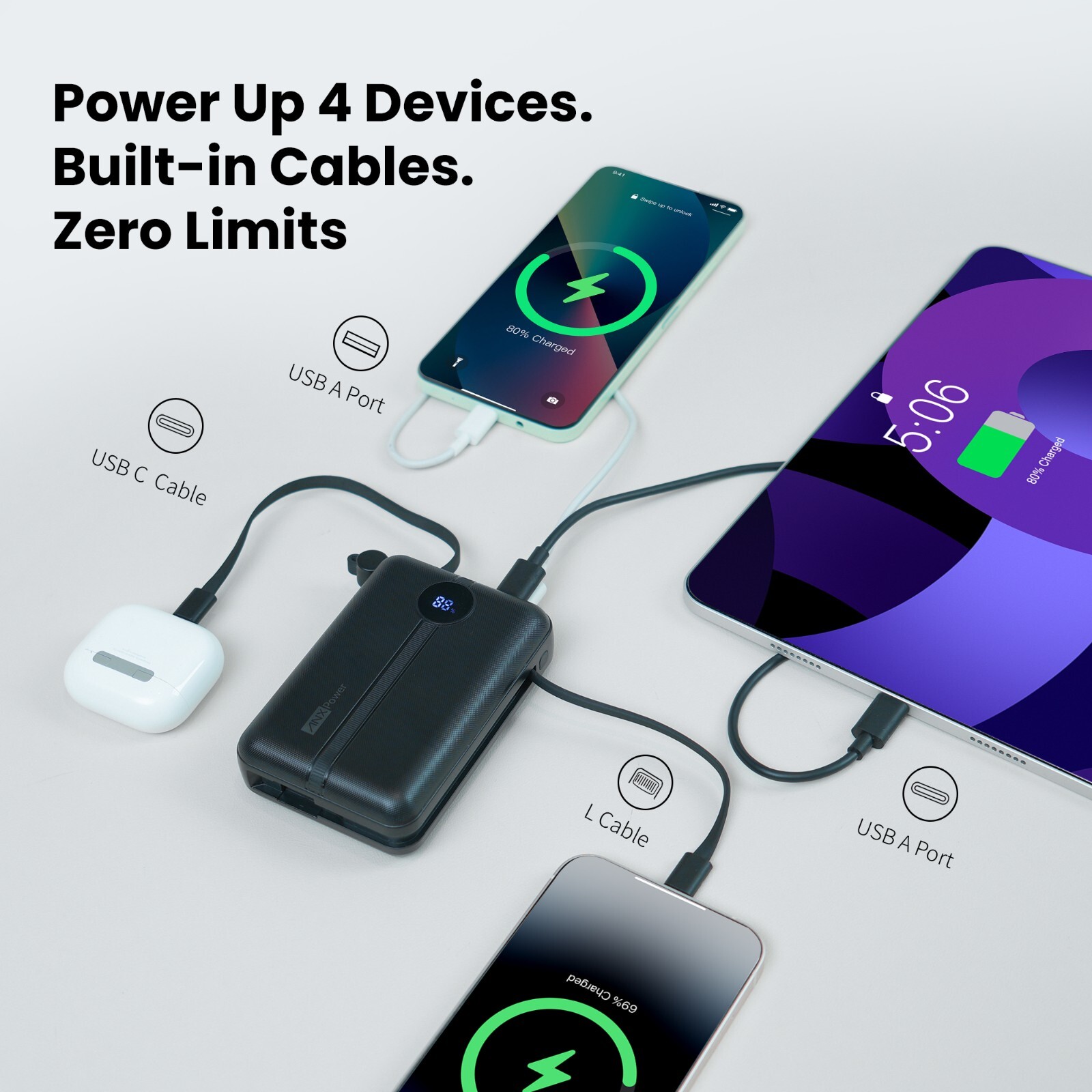 20000mAh Power Bank Fast Charging Battery LCD Digital Display Large Capacity