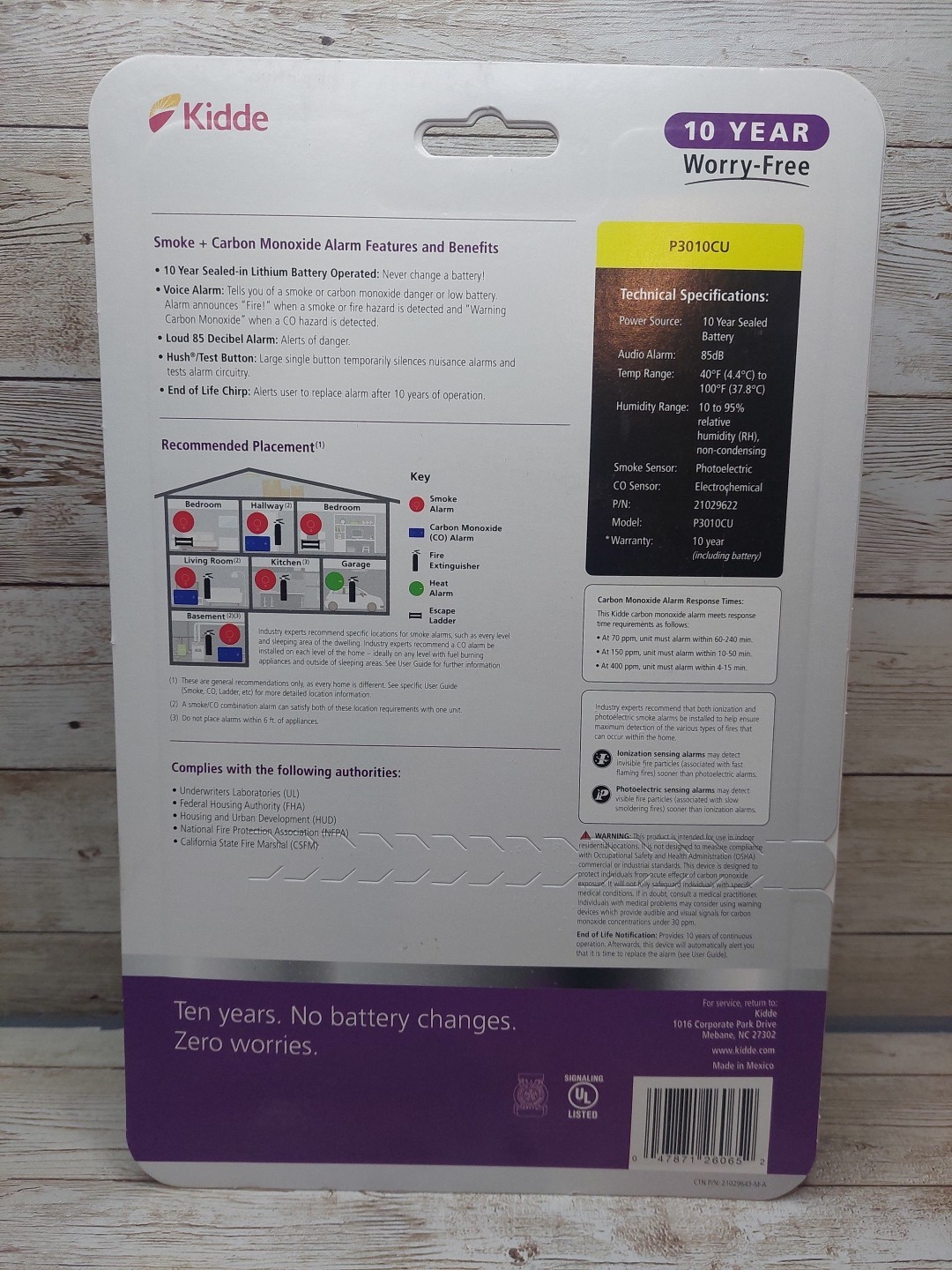 Kidde P3010CU 10-Year Worry Free Combination Smoke and Carbon Monoxide Detector