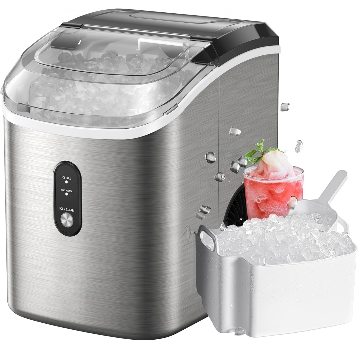 Ice Maker Countertop Pellet/Bullet Ice Machine Self-Cleaning Function 33LBS/24H