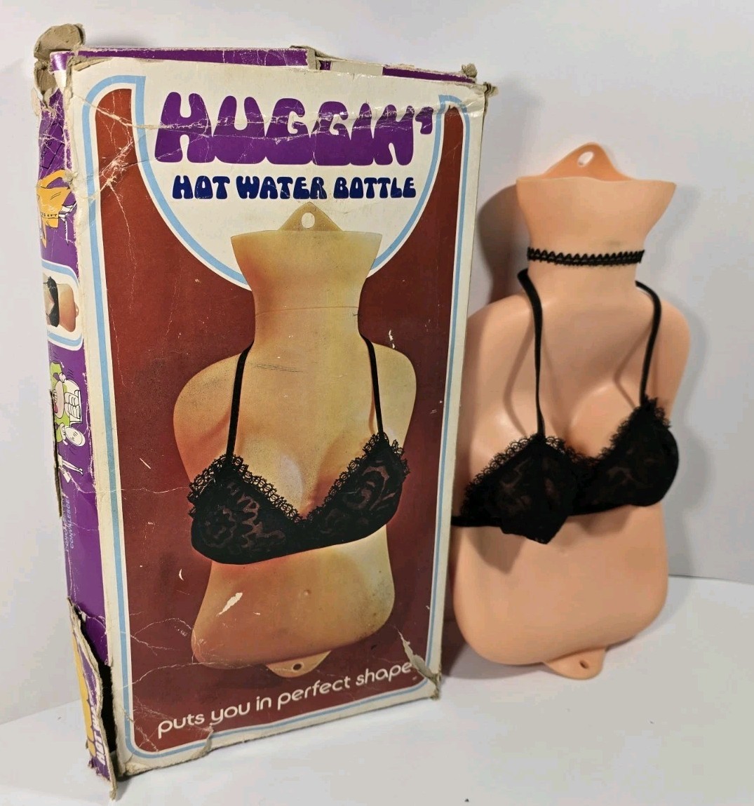 Rare Vintage 1973 Poynter Huggin Rubber Hot Water Bottle Novelty Removable Bra