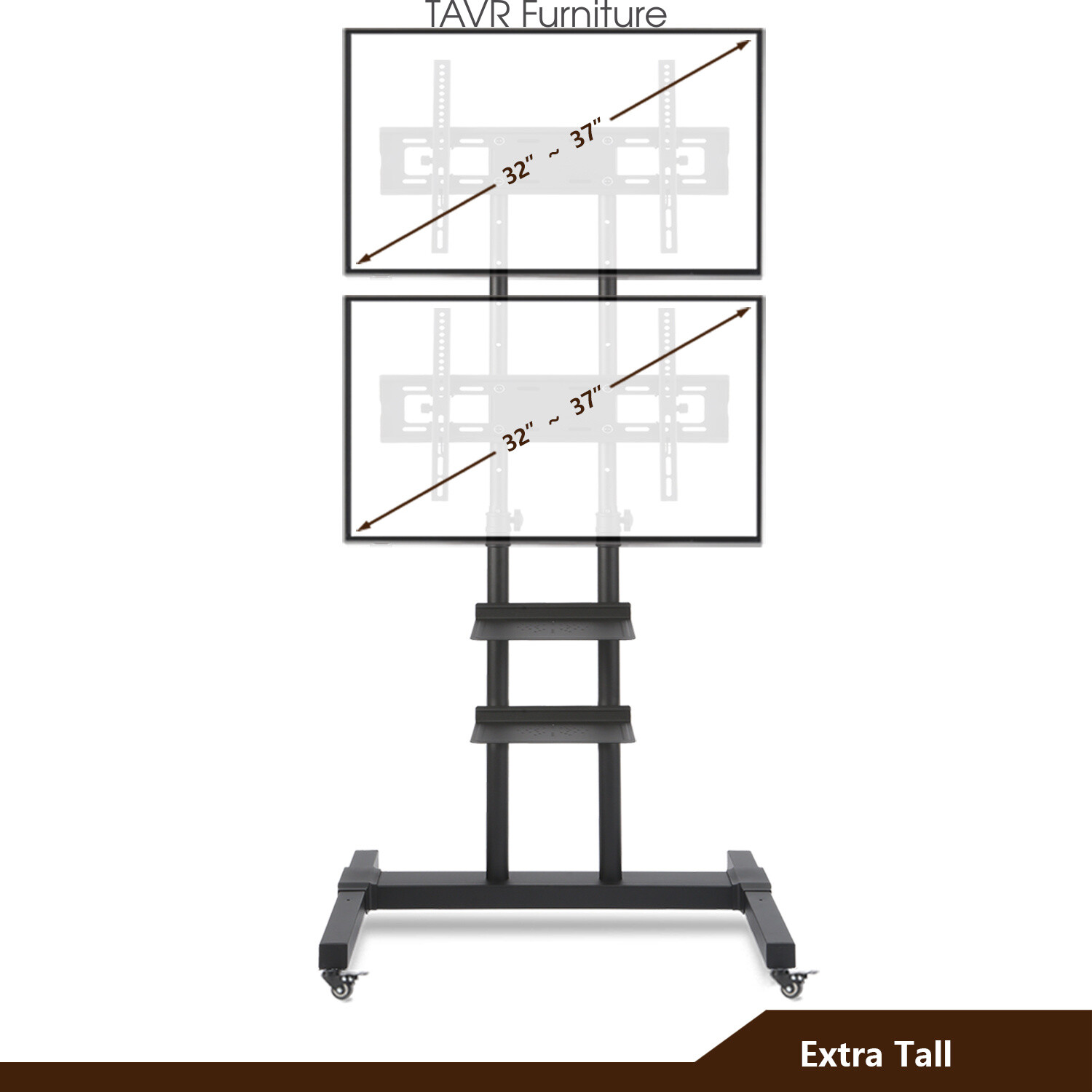 Dual Floor TV Stand Rolling TV Cart Two TV Brackets on Wheel for 32-70 inch TVs