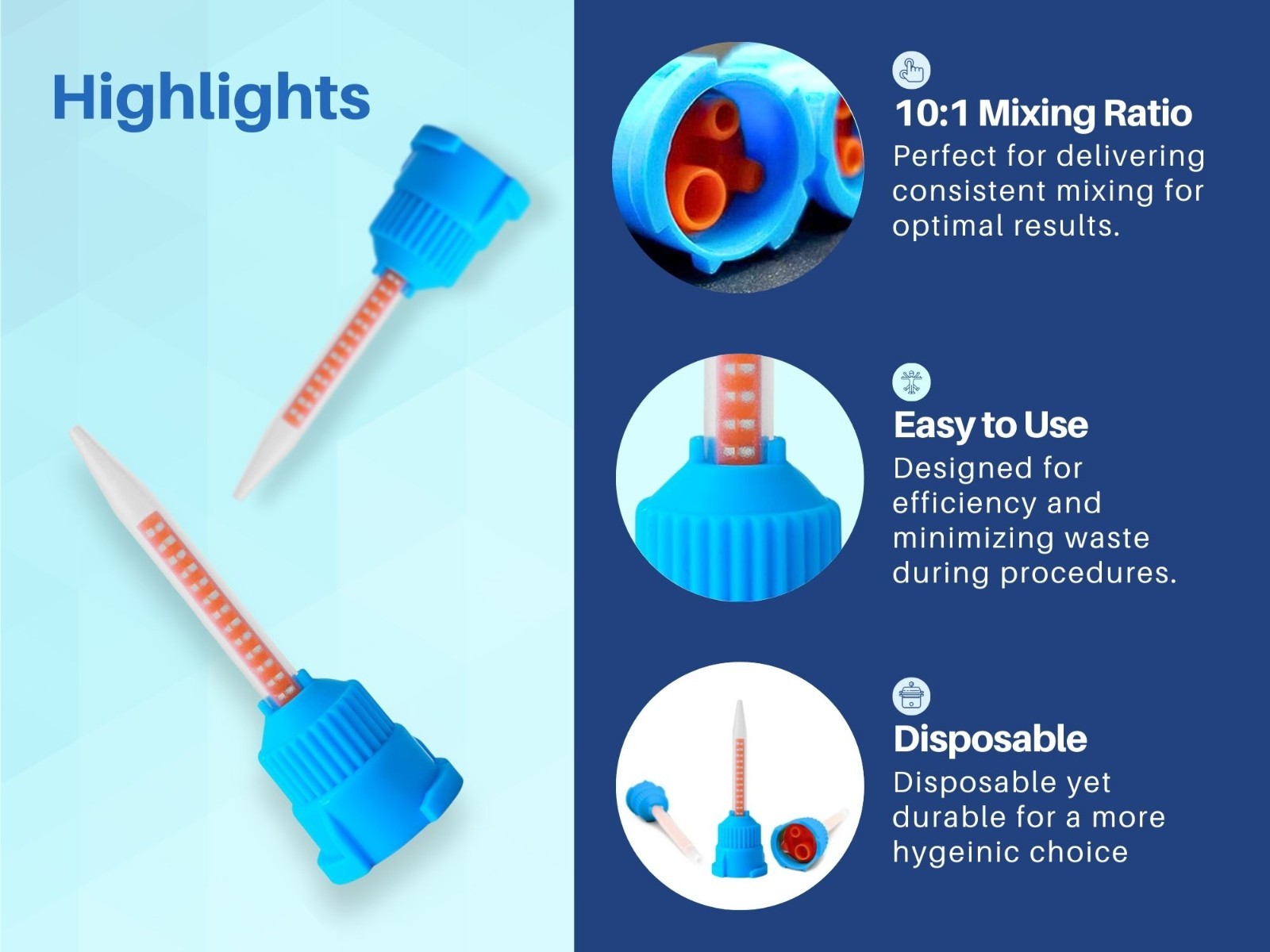 Mixing Tips 10:1 Ratio 5.7cm Crown & Bridge Impression, 50-Pack Blue/Orange