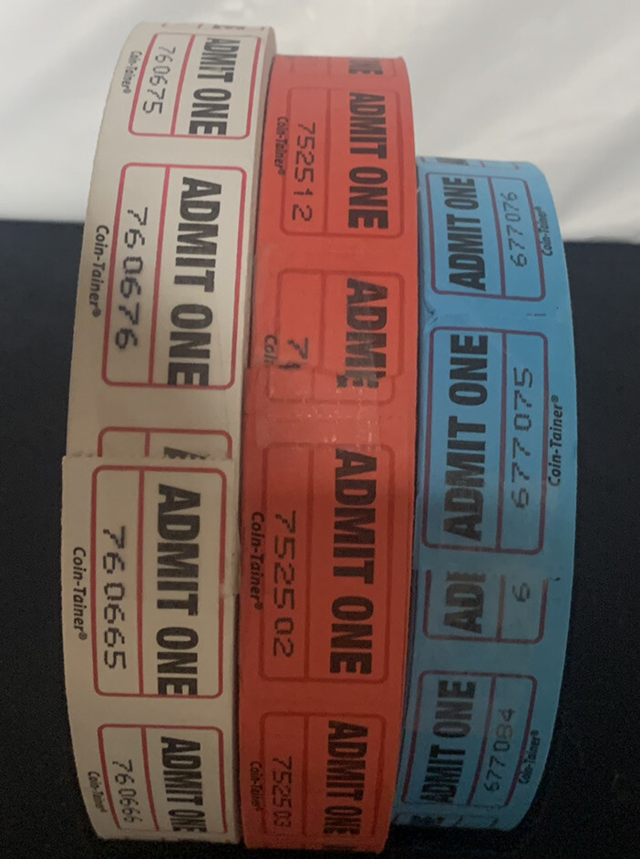 #360 Three Rolls Of Tickets Red White & Blue Single Admit ONE