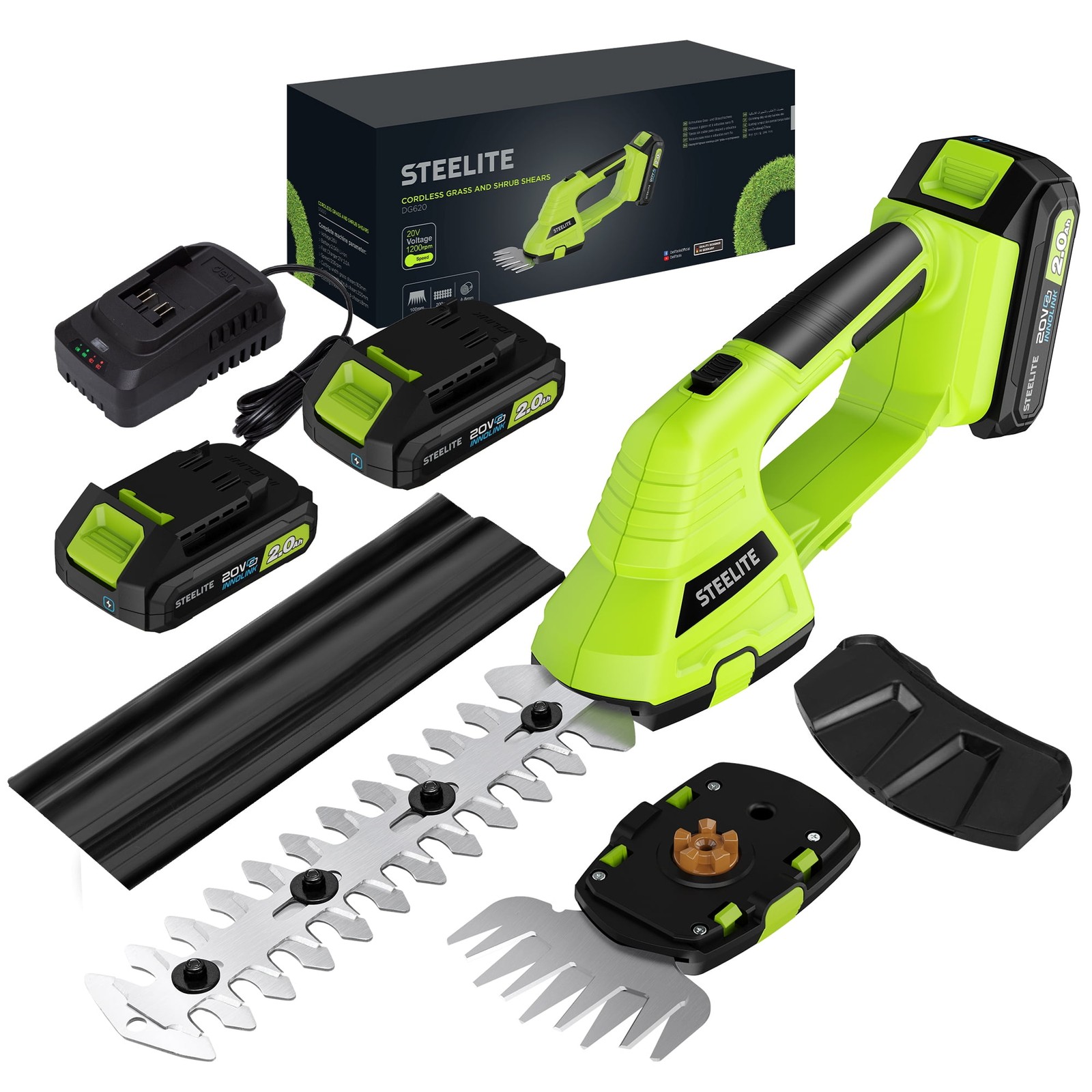 Steelite 21V Cordless Hedge Trimmer 2 in 1 Electric Grass Shear & Shrub Trimmer