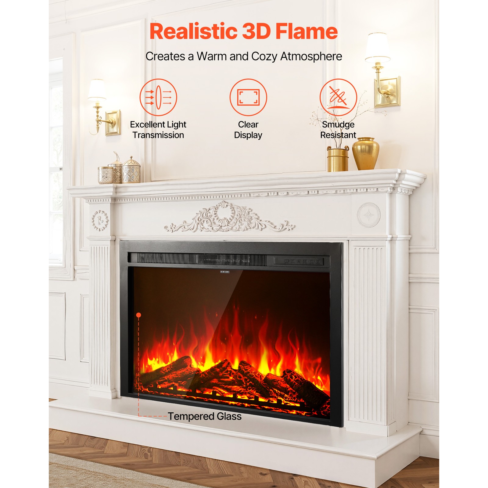 Uimoso 40in Electric Fireplace Insert with Wall Mount & Adjustable Heater
