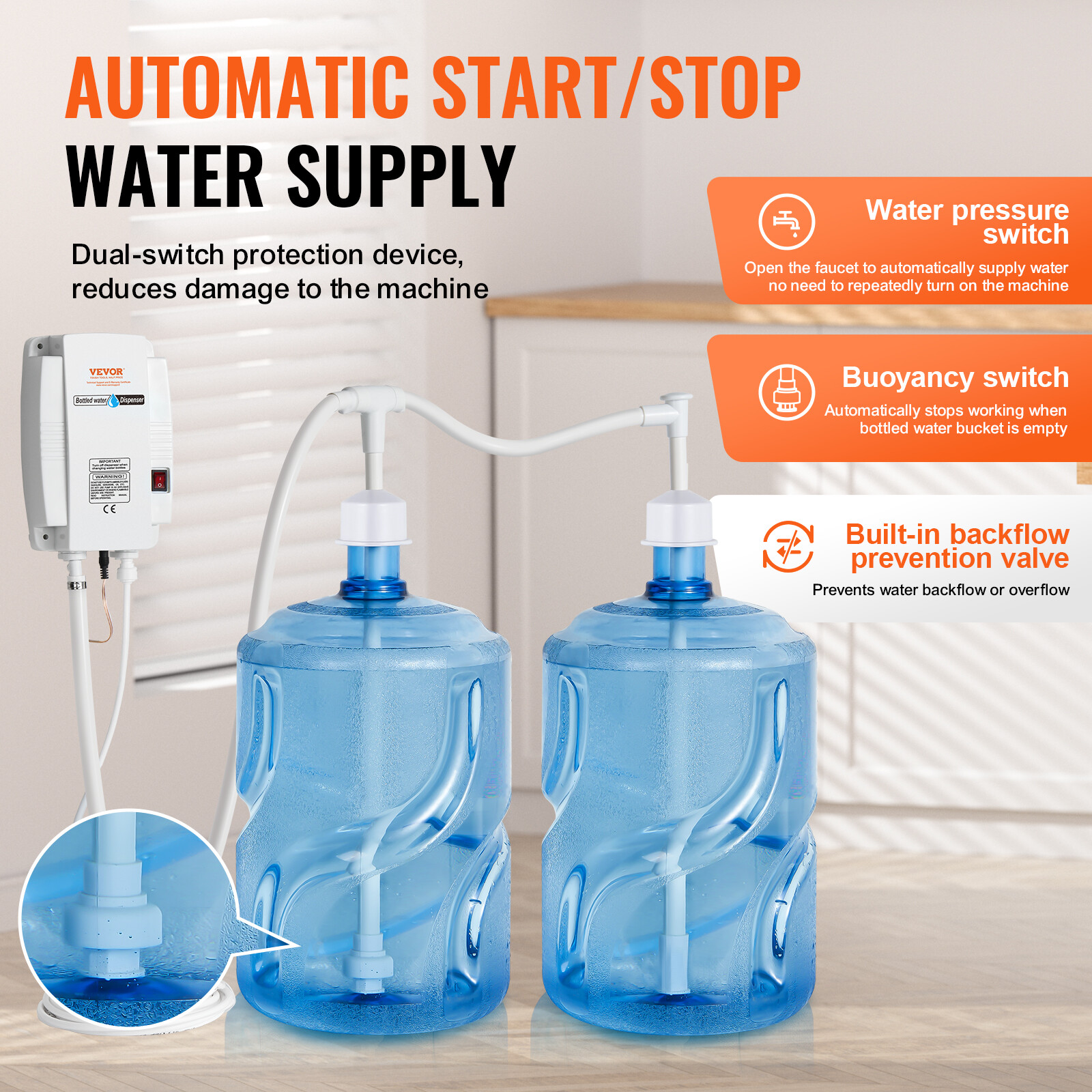 VEVOR 2x5 Gallon Bottled Water Dispenser Pump System Water Dispensing Jug Pump