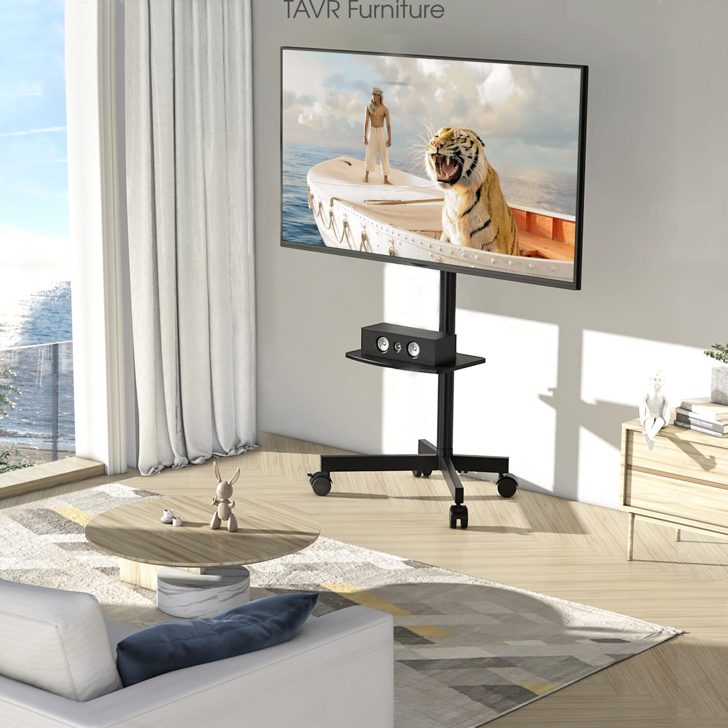 Mobile TV Stand on wheels for 32 to 60 inch Flat Panel TVs, Black