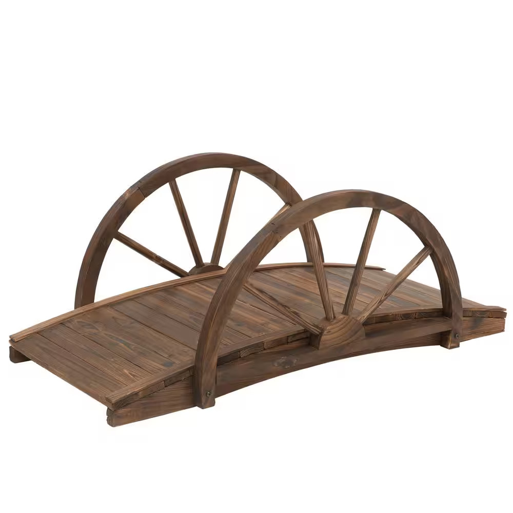 39.25 In. X 19.75 In. X 14.5 In. Stained Wooden Garden Arc Bridge with Half-Whee