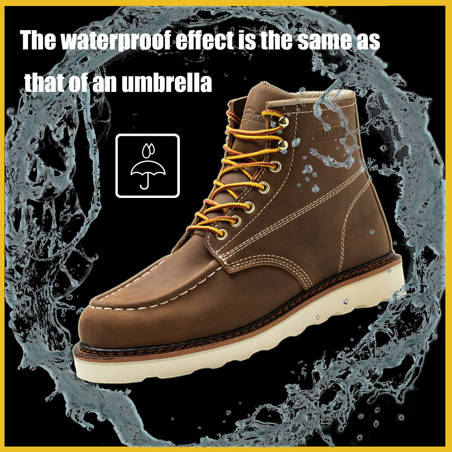 Work Boot Men's 6" Soft Toe Wedge Boots for Construction Lightweight leather